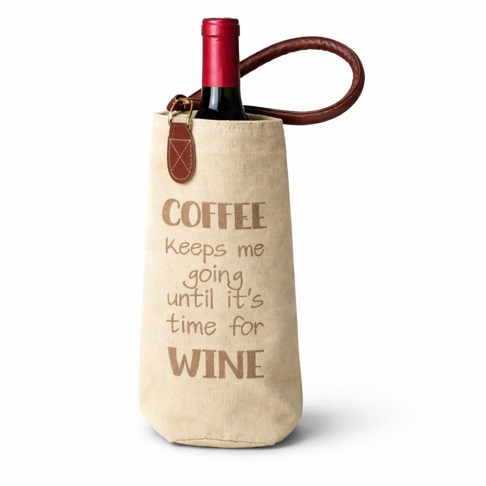 Funny Wine Tote Bag Coffee Keeps Me Going Until Wine Canvas Bottle Holder Gift
